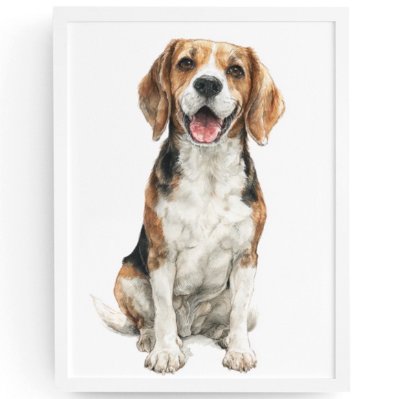 Watercolor Beagle Portrait Wall Art Print Poster, Unframed - Pet Artwork - Picture 1 of 5